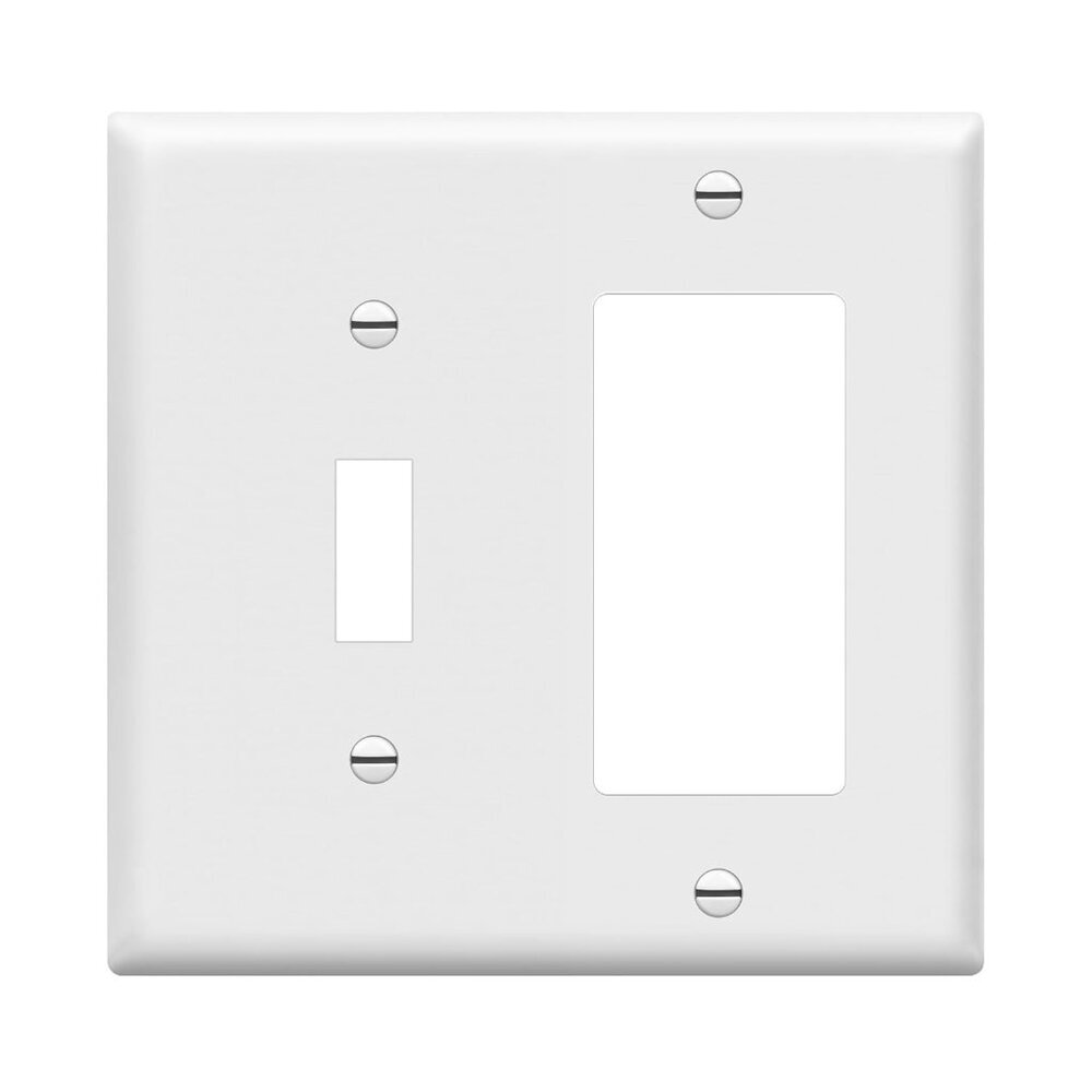 Decorator/Toggle Switch Wall Plate Combination, 2-Gang, White, Standard Size, Un